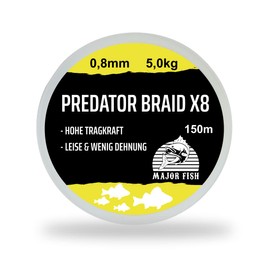 Major Fish Predator Braid 8-Way Braided Fishing Line Lemon Yellow 150 Metres 0.08 mm - 5 kg