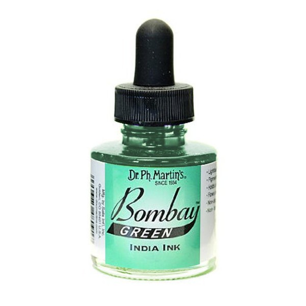 Dr. Ph. Martin's Bombay India Ink (4BY) Ink Bottle, 1.0 oz, Green, 1 Bottle