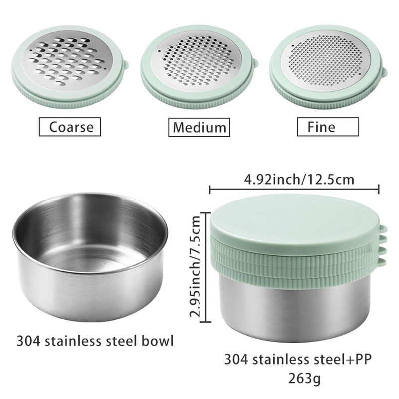 Cheese Grater with Container & Lid, Multi Functional Stainless Steel