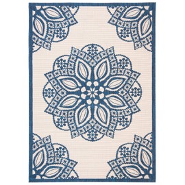 SAFAVIEH Courtyard Collection Area Rug - 5'3" x 7'7", Beige & Navy, Non-Shedding & Easy Care, Indoor/Outdoor & Washable-Ideal for Patio, Backyard, Mudroom (CY6139-258)