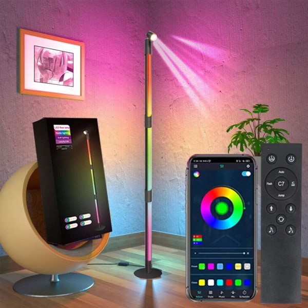 53" RGB LED Corner Floor Lamp RGBIC Ambient Light App