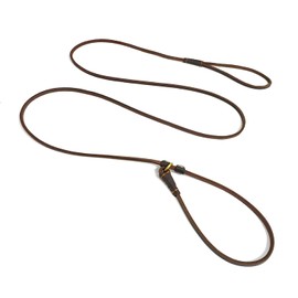 LWBMG Real Leather Slip Lead Dog Leash, Thin Lightweight Adjustable Dog Training Leash, Soft Genuine Leather Dog Leash for Small Dogs 5.6 ft x 1/5 inch Brown