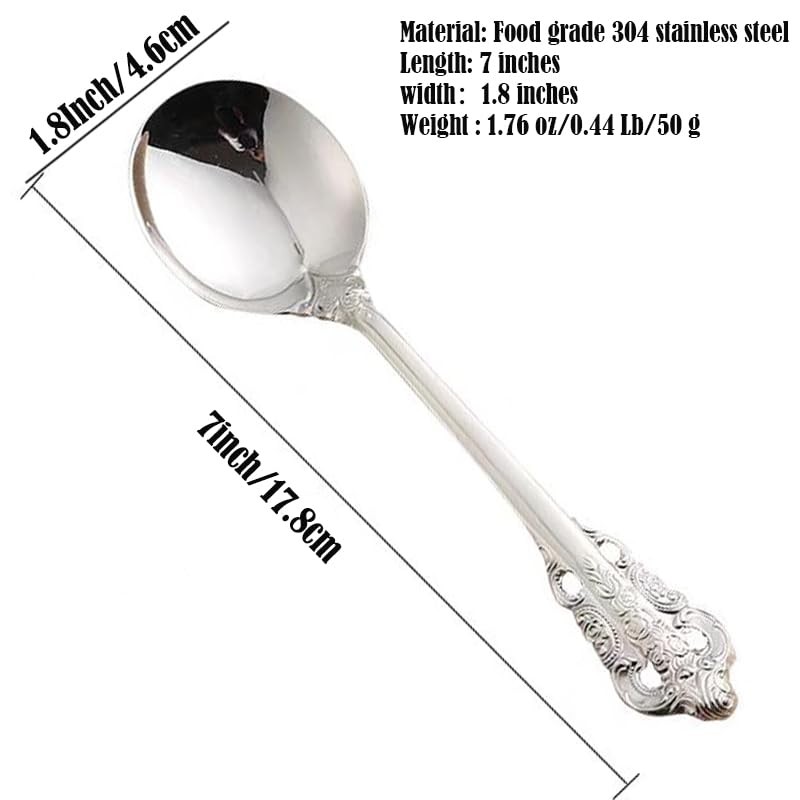 Siaiqiang Gorgeous Round Soup Spoons,18/10 Stainless Steel Fine Embossed Texture