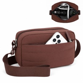 FHELAD Small Crossbody Bag for Women, Compact Puffer Camera Bag With Padded and Theft Zipper for Photographer, Travel (Coffee)