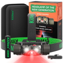 KILNEX Red Light Headlamp - 1100 Lumens White & Red LED | Rechargeable Headlamp, Case and Battery Included, USB Type C Charging | Waterproof IPX8 | Hunting, Camping, Fishing