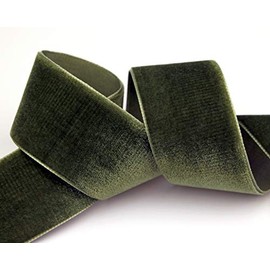 3 m x 36 mm Velvet Ribbon Green Brown (642 Iode Green) Decorative Ribbon Moss Green Olive Green Velour One Sided Velvet Fixed Edge Velvet Ribbon for Sewing Decorating