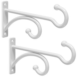 pickpiff 6-Inch Planter Hooks for Hanging Plants - Plant Hanger Hook Indoor Outdoor, Plant Wall Hooks, Brackets for Hanging Plants, Baskets, Wind Chime, Bird Feeder, Bird House (White, Metal, 2 Pack)