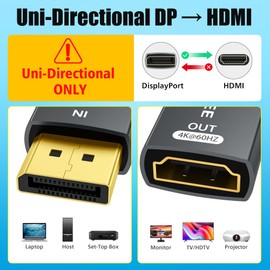 AGVEE 1 Pack Display Port to HDMI 4K@60HZ Adapter, Alloy Shell DP Displayport PC to HDMI Display Coulper Converter, Backward Compatibile with 4K@30HZ 1080P@120HZ Full HDTV, Uni-Directional, Gray