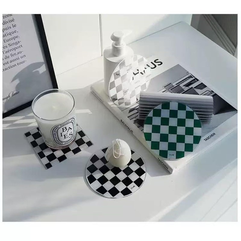 4 PCS Green Acrylic Cup Coasters, 9.5cmx9.5cm Square Acrylic Coasters,
