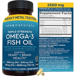 Viva Naturals Viva Labs Omega 3 Fish Oil Supplement, 180 Softgels - The HIGHEST Concentration Omega 3 Capsules, 2,200mg Fish Oil/serving by Viva Labs