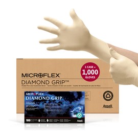 Ansell Microflex Diamond Grip MF-300 Disposable Latex Gloves for Automotive, Healthcare, Machinery Industries - Large, Natural (Case of 1000)