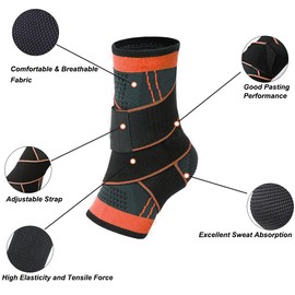 Novetec Ankle Brace for Men & Women Adjustable Compression Ankle Support Ankle Sleeve for Plantar Fasciitis, Achilles Tendon, Sprained Ankle, Stabilize Ligaments, Sports Protection (Orange, Medium)