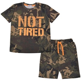 A2Z 4 Kids Girls Boys PJs 2 Piece Shorts Set Lounge Suit - PJS 171 Not Tired Camo Green._7-8