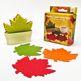 6-Pack Maple Leaf Coasters with Holder - Soft Non-Slip Drink Coaster Set for Hot/Cold Beverages, Nature-Themed Home/Office Decor Gift