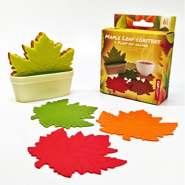 6-Pack Maple Leaf Coasters with Holder - Soft Non-Slip Drink