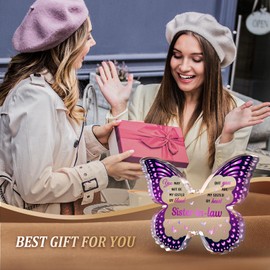 GLEEVERA Sister In Law Gifts, Sister In Law Birthday Gifts, Butterfly-shaped Acrylic Plaque Gifts for Mothers Day Birthdays Christmas Thanksgiving