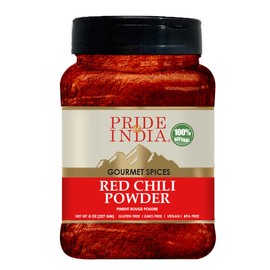 Pride Of India – Red Chili Ground – Traditional Indian Spice – Ideal for Gourmet & Savory Dishes Dishes – GMO/Gluten Free – Easy to Store - 8oz. Medium Dual Sifter Jar