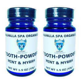 Tooth Powder with Mint and Myrrh Gum | Natural Toothpaste | Fluoride Free | Whitening | Polishing | Valhalla Spa Organics 1.5 oz (2 Pack)