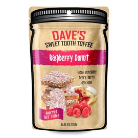Small Batch Toffee, 1/4lb Pouch - Dave's Sweet Tooth - Award Winning Chocolate Almond Toffee Snack Candy & Sweets Recipe:_Raspberry Donut