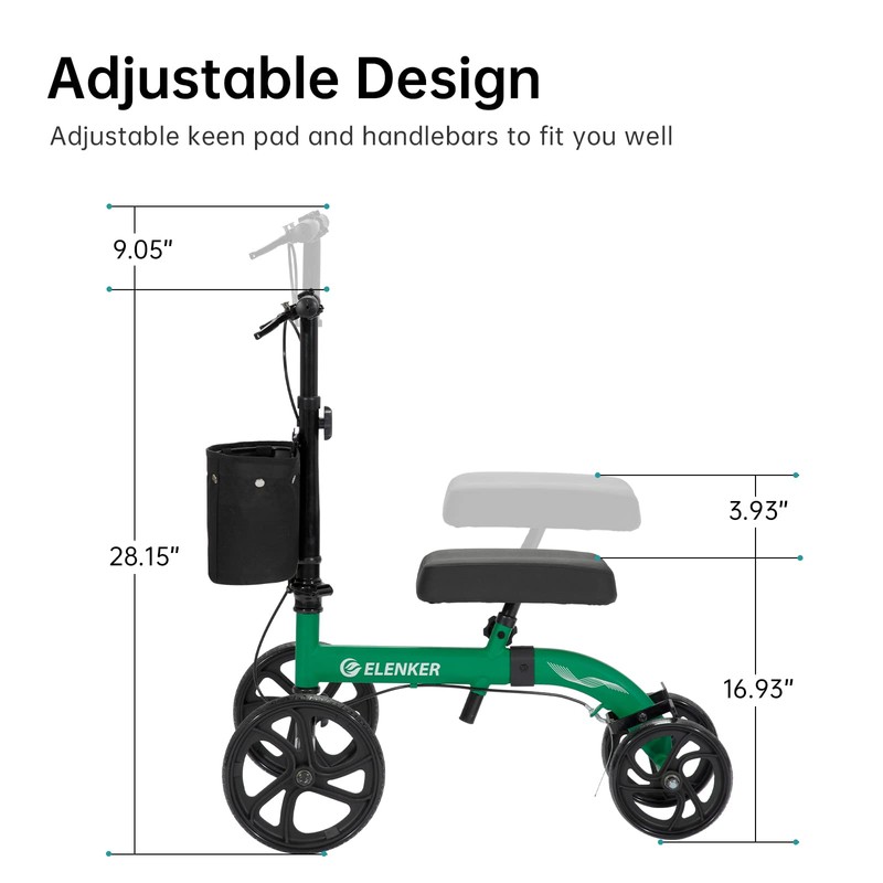 ELENKER Best Value Knee Walker with 10" Front Wheels Steerable