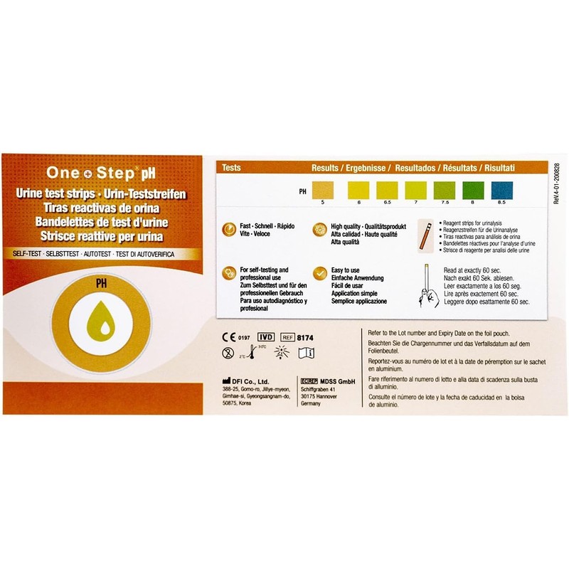 One+Step pH Test Strips Urine Pack of 100 with Reference