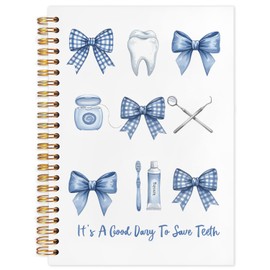 WUCHJ Dentist Gifts Notebook, Dental Hygienist Gifts Journal, Coquette Blue Checkered Bow Dental Spiral Notebook Journal for Note Taking, Dentist Office Supplies, 5.5x8.3 Inch