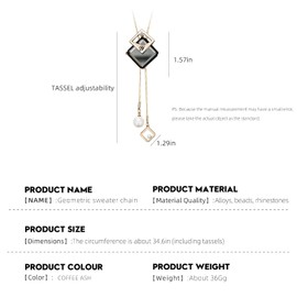 Qlady long necklace for women,long pendant sweater chain,geometric shape with pearl crystal lady long chain,adjustable length,elegant design matching any occasion.