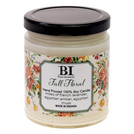 Boston International Scented Candles Made in The USA Hand-Poured Fragrant Fall Candle in Glass Holder with Lid, 9 Ounces, Fall Floral Pattern (French Lavender, Egyptian Amber, Egyptian Musk)