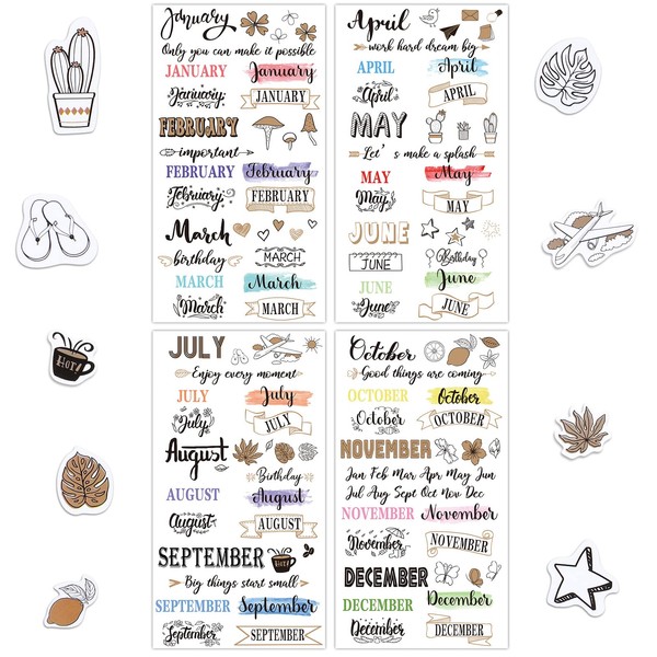 24 Sheets Monthly Planner Stickers Creative Journaling Stickers Aesthetic Calendar Planner Stickers for Calendars Planners Paper Book Decoration Accessories Scrapbooking