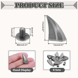 PATIKIL 17mm Spikes and Studs, 8 Sets Horn Rivets Screw Back Leather Crafting Dragon Claw Punk Style Rivet Kits for DIY Custom Craft Clothing Shoes Belts Bags Collars, Ancient Silver