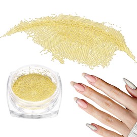 HARFINGTON Nail Art Beads 0.02" (0.4mm) Mini Metal 3D Caviar Nails Beads Ball Bubble Bead with Storage Box for Nail Art DIY Craft Decoration, Gold Tone