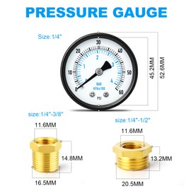 ERGAOBOY 0-4 Bar (0-60 Psi) 2" Dial Face 1/4" BSP Well Pump Pressure Gauge, with Brass Adapter, Center Back Mount