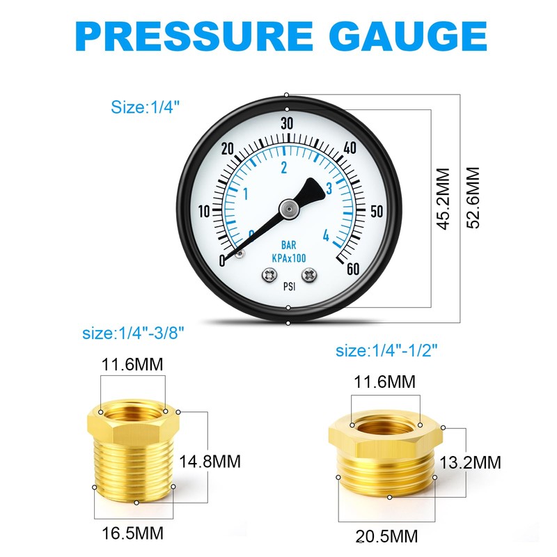 ERGAOBOY 0-4 Bar (0-60 Psi) 2" Dial Face 1/4" BSP