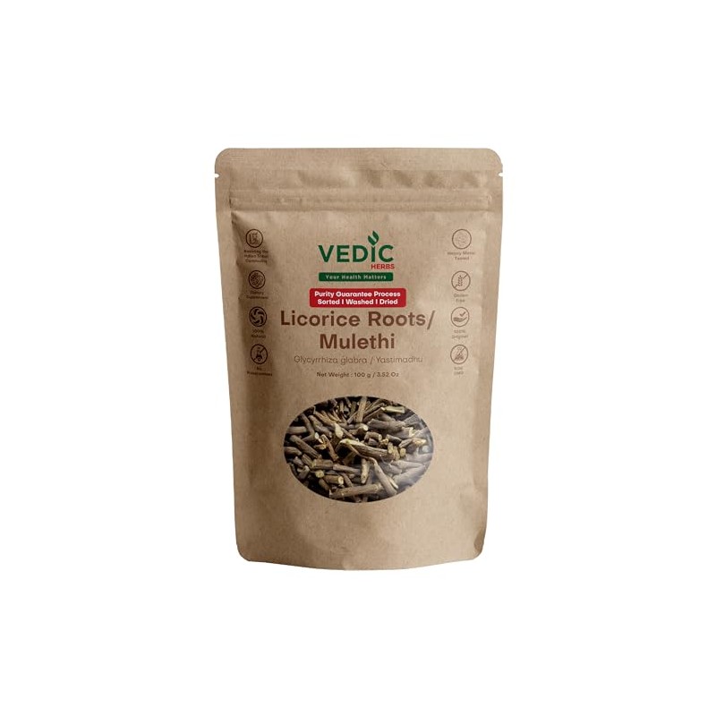 Vedic Herbs Licorice Root Mulethi, 100g, Natural Ayurvedic Supplement, Gluten