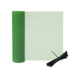 vensovo Plastic Wire Mesh 16IN x 33FT Roll - Green Chicken Wire Fencing for Poultry, Gardening Barrier, Balcony Guard for Cats and Dogs, Floral Craft Mesh with 60 Zip Ties
