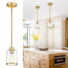 Beionxii Brushed Gold Pendant Lights Kitchen Island, Modern Kitchen Pendant Lighting Over Island, Hanging Lights with Clear Glass for Sink, Dining Room, Entryway, BX-PL02BG-CG (Only 1-Pack)