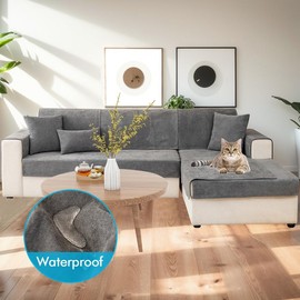 Mingfuxin Chenille Sofa Cover Slipcovers 1 2 3 4 Seater, Universal Non-Slip Corner Sofa Covers L shape Sectional Sofa Couch Cushion Covers Furniture Protector for Living Room(Dark Gray,90 * 210cm)