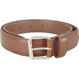 VANGELO Kid Classic Dress Belts with Silver Buckle Brown 25 Inch Fit for Waist from 23 to 28 Inch