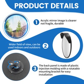 Traffic Convex Mirror 30cm Wide Angle Safety Mirror with Brim for Driveway Garage Courtyard, with Adjustable Wall Fixing Bracket.