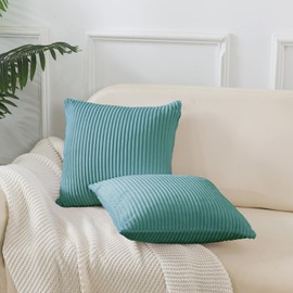 Caregchrisj Cushion Cover 45 x 45 cm, Set of 2 Corduroy Cushion Covers, Green Striped Pattern Cushion Covers for Living Room, Sofa, Bedroom, Balcony, Children, Decorative Cushion Cover with Hidden Zip
