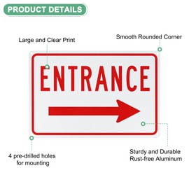 M METERXITY 1-Pack Right Arrow Entrance Sign 14x10 Inch Aluminum Reflective Enter Here Signs Rust Free Waterproof Entrance Signs for Business/Door[Red Letters On White Background]