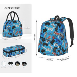 Oplp Colorful Video Game Controller Background Large Capacity Backpack Lunch Bag Pencil Case Combination 3 Piece Set