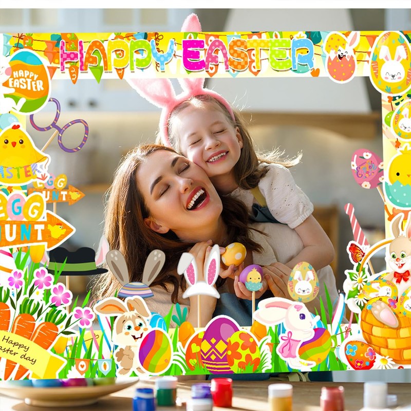 Easter Photo Booth Props Frame Happy Easter Egg Bunny Selfie