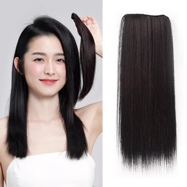 Rebecca Parietal Wig Straight Hair Extension Point Wigs For Hair Extensions 100% Human Hair Thin Gray Hair Hidden Blended Hair For Women Brown Black (25cm)