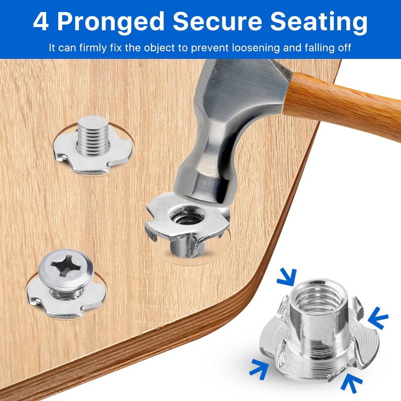 Akamino 100 Pack 1/4"-20 T-nut, 304 Stainless Steel Threaded Insert,