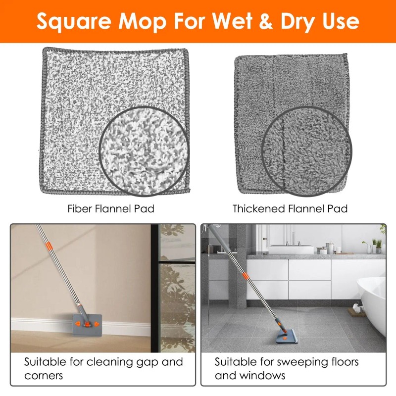 2-in-1 Baseboard Cleaner Mop Extendable Handle 8 Reusable Fiber Flannel