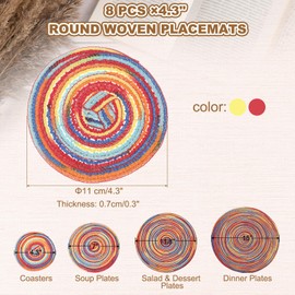 sourcing map 8 Pcs Round Woven Placemats, 4.3 Inch Braided Washable Placemat Heat Resistant Decorative Place Mat for Kitchen Dining Table Countertop, Gradient Red/Gradient Yellow