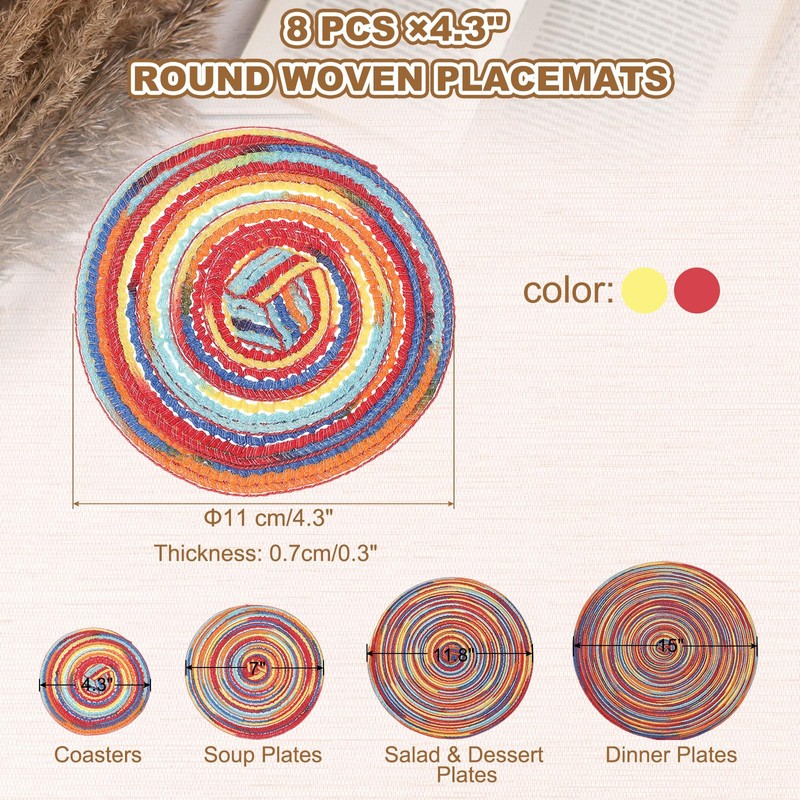 sourcing map 8 Pcs Round Woven Placemats, 4.3 Inch Braided