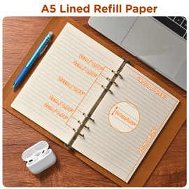Imslery A5 6-Hole Lined Refill Paper – 80 Sheets, 100GSM, Beige Notebook Refill – Fits A5 6-Ring Binders for Office, School & Home Use