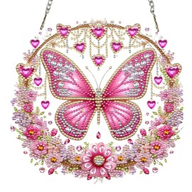 Auremi Butterflies Diamond Painting Hanging, DIY Animal Diamond Art Hanging Pendant Kits for Adults Special Shape Window Ornaments Diamond Dots Hanging Sign for Garden Wall Decor